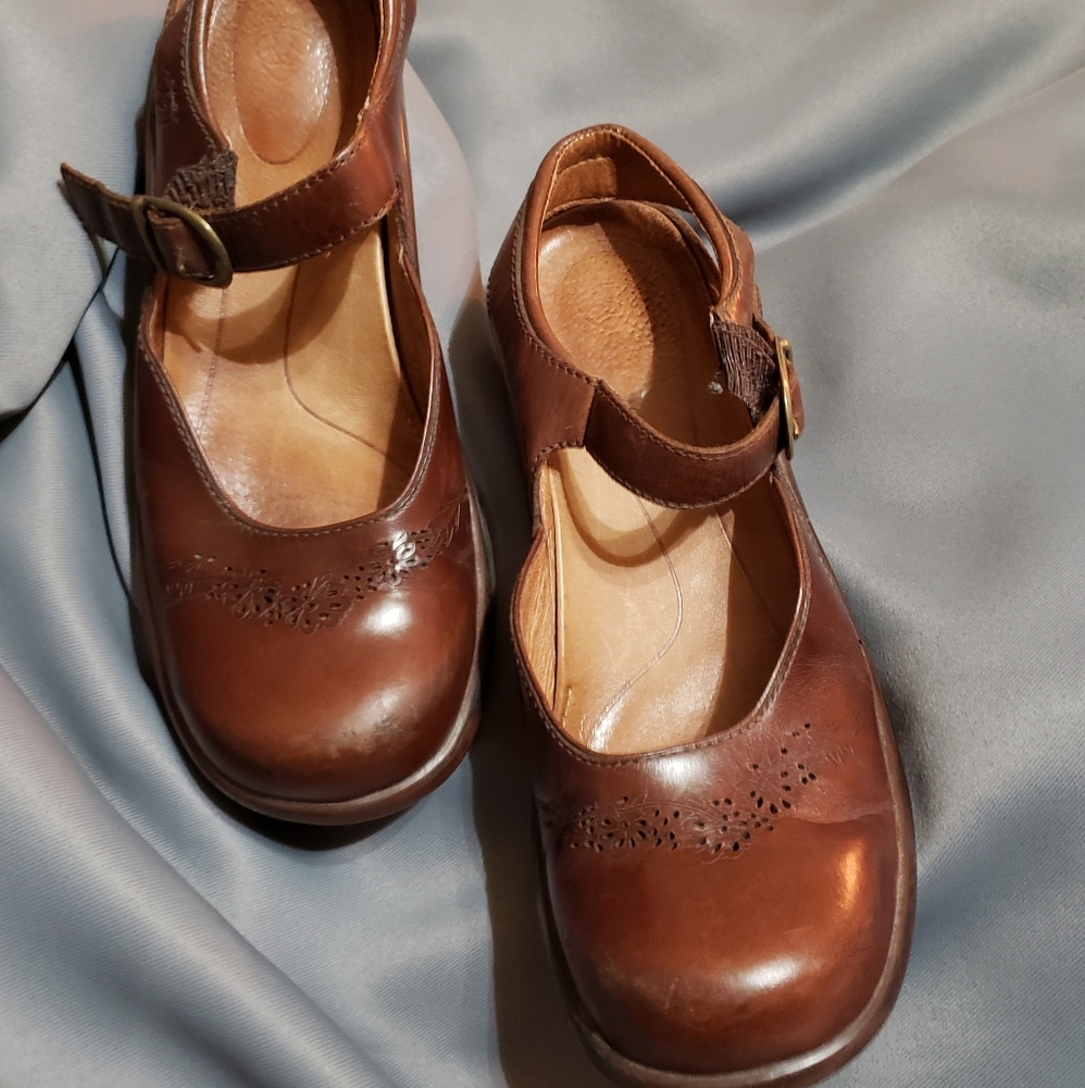 Brown Leather Ariat Buckled Clogs